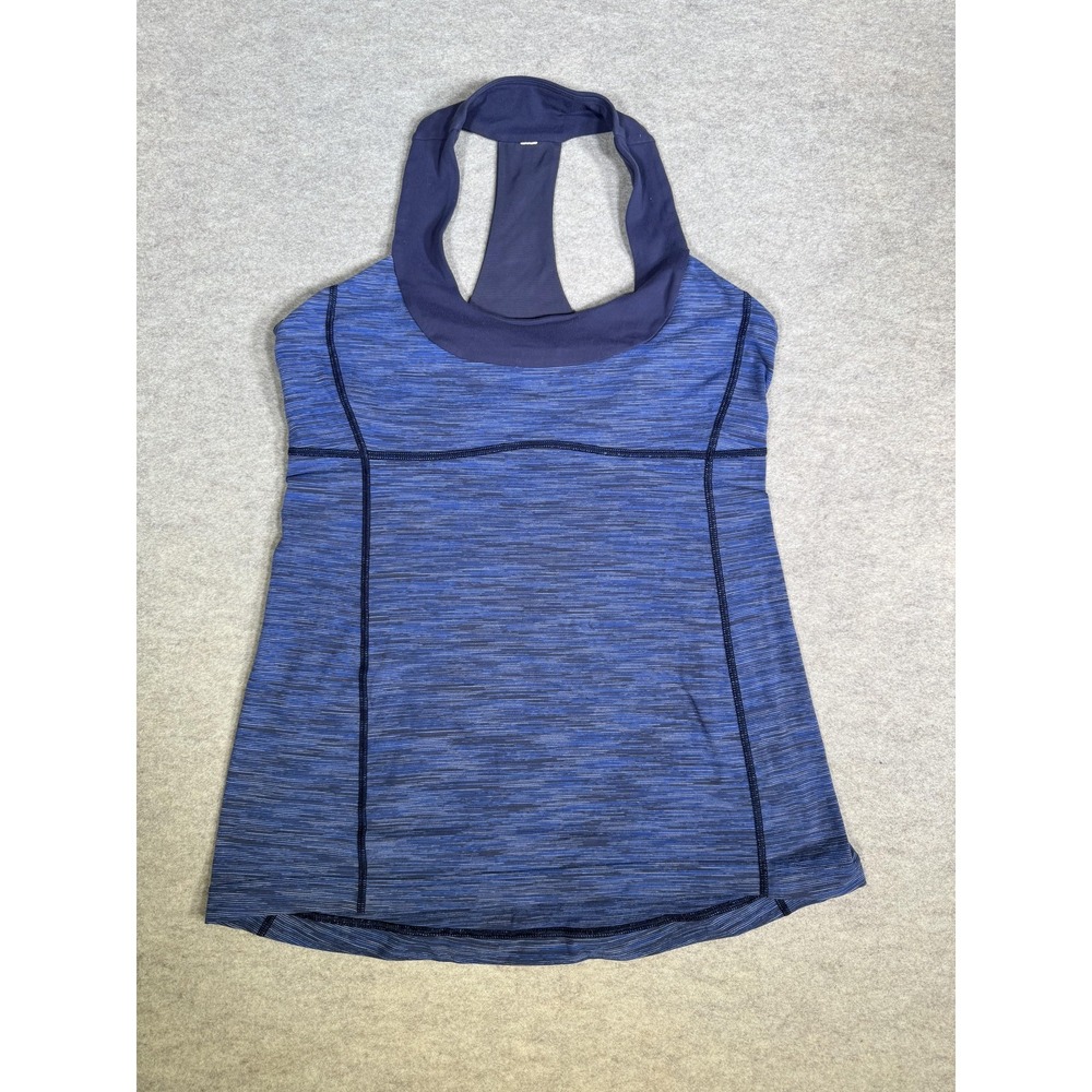 Lululemon Tank Top Womens 10 Blue Stripe Halter Racerback Yoga Athletic Gym